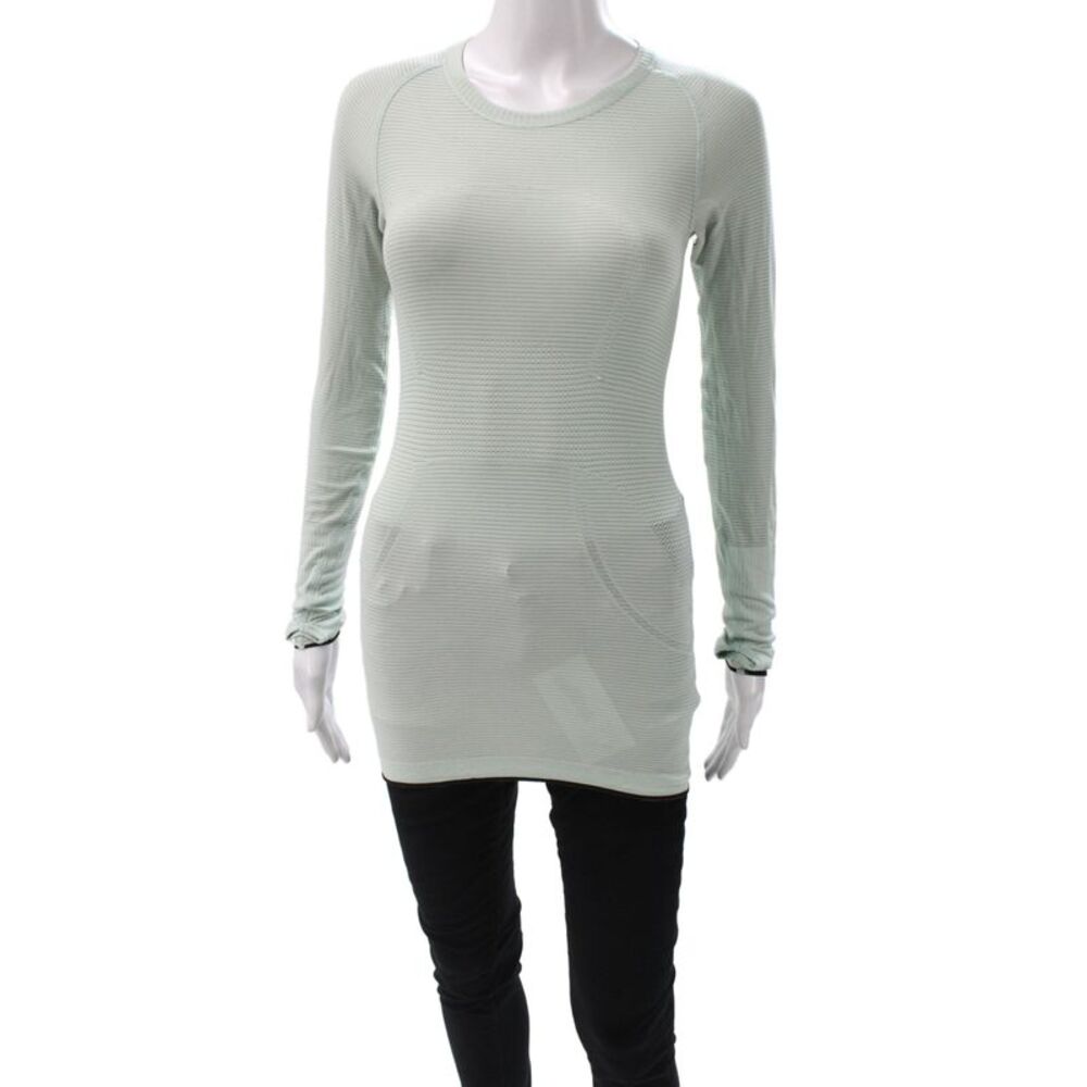 Lululemon Womens Striped Green Nylon Pullover Crew Neck Long Sleeve Size 6